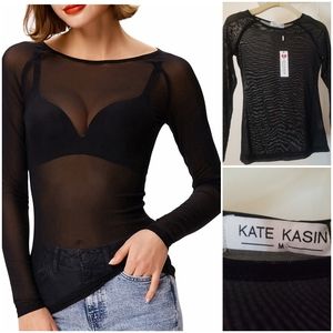 Kate Kasin Sheer Longsleeve Top NWT